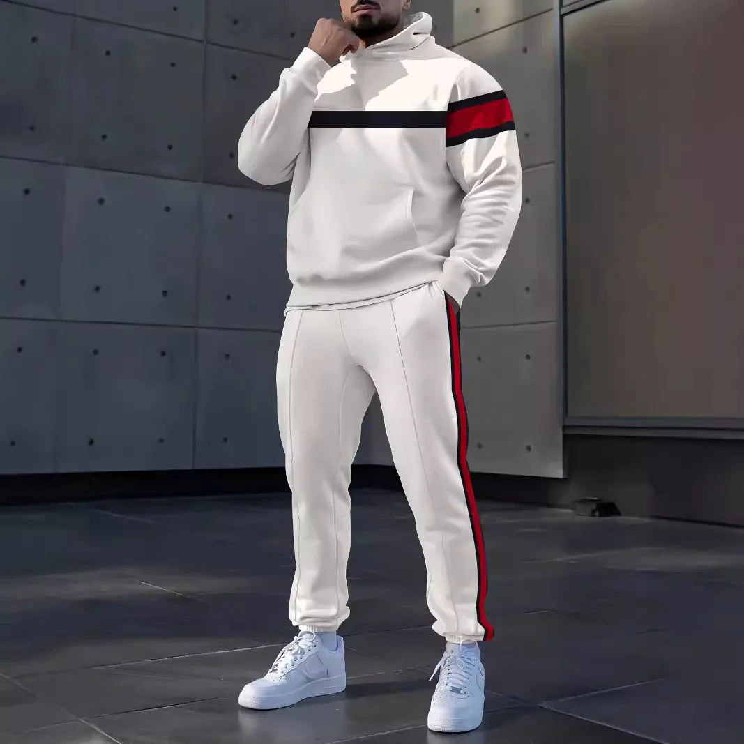 Spring Autumn Mens Hoodie Set Loose 3D Printed Trendy Casual Sports Stylish Longsleeve  Long Pants 2piece Set