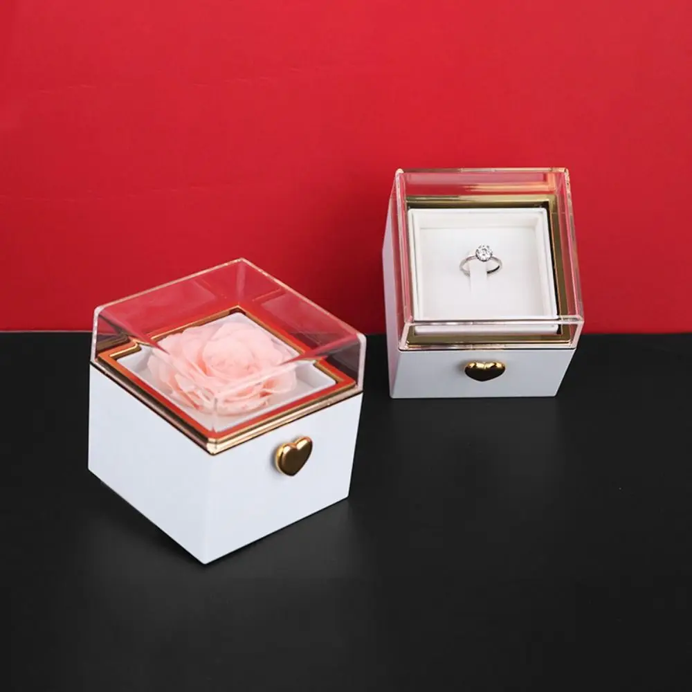 Rotation Rose Jewelry Gift Box Ring Display Necklace Storage Proposal Ring Boxes Luxury Eternal Rose Jewelry Display Rack Lovers
