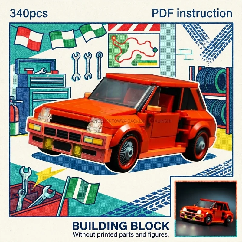 set-de-bloques-de-construccion-para-coleccionistas-adultos-moc-clasico-de-los-80-auto-deportivo-naranja-retro-modelo-de-exhibicion-de-vehiculo-de-carreras-de-8-pulgadas-de-ancho
