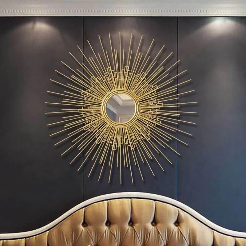 Light Luxury Creative Sun Shape Design Wall Hanging Mirror For Living Room Bedroom Background Wall Decor Mirror