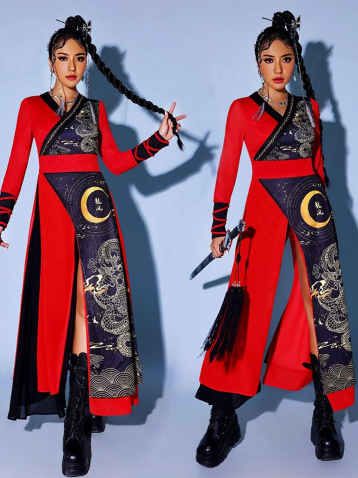 

Комплект костюмов для джазового танца для взрослых, наряд для барабанов, одежда для выступлений на сцене, костюм для ветрового танца, римский тканевый материал, традиционный подбородок...