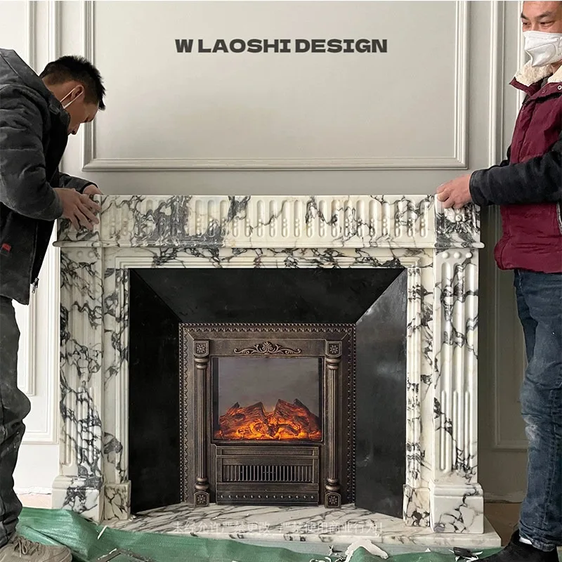 Marble fireplace French large white Bulgari stone fireplace living room entrance American simple fireplace decoration cabinet