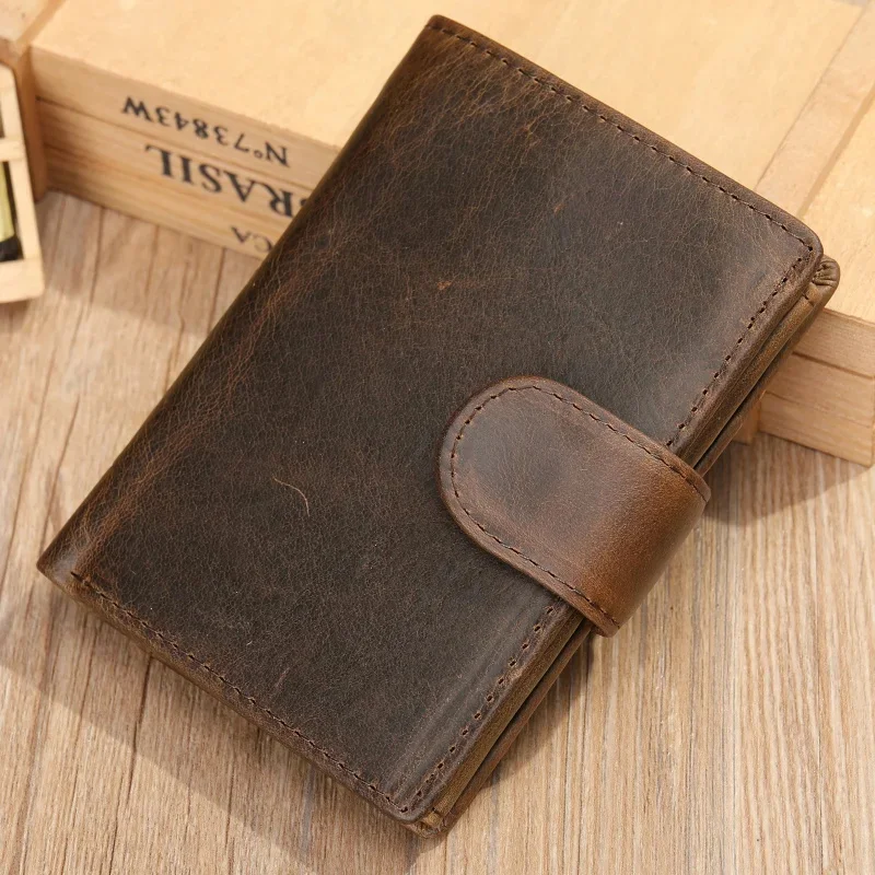 

Genuine Leather Men's Short Vintage Cowhide Coin Purse Multifunction Card Holder Fashion Male Money Wallet