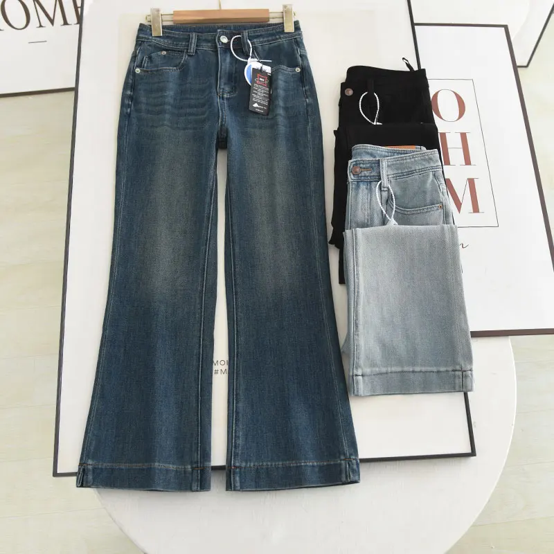 

Четырехсторонние эластичные джинсы с высокой талией для похудения, универсальные расклешенные джинсы из девяти предметов, весенне-осенний сезон, женская мода