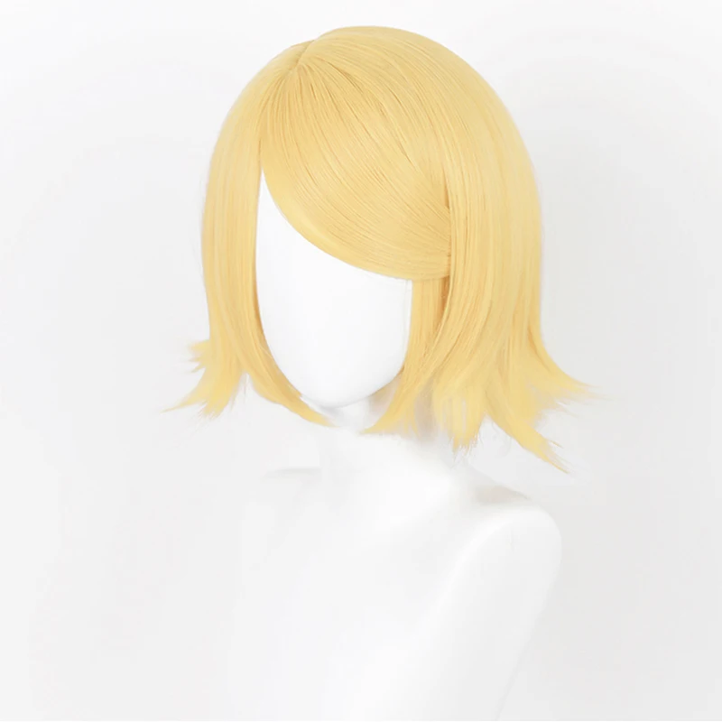 High Quality Rin Len Cosplay Wig Short Light Golden Yellow Heat Resistant Synthetic Hair Anime Cosplay Wigs + Wig Cap