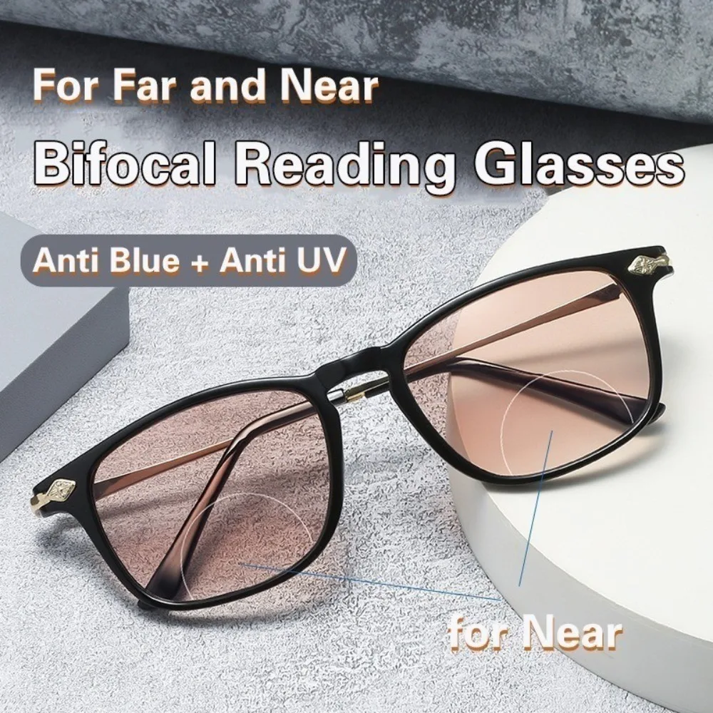 2PCS +100 to +400 Retro Bifocal Reading Glasses Anti Blue Light Presbyopia Glasses Far and Near Reading Eyeglasses