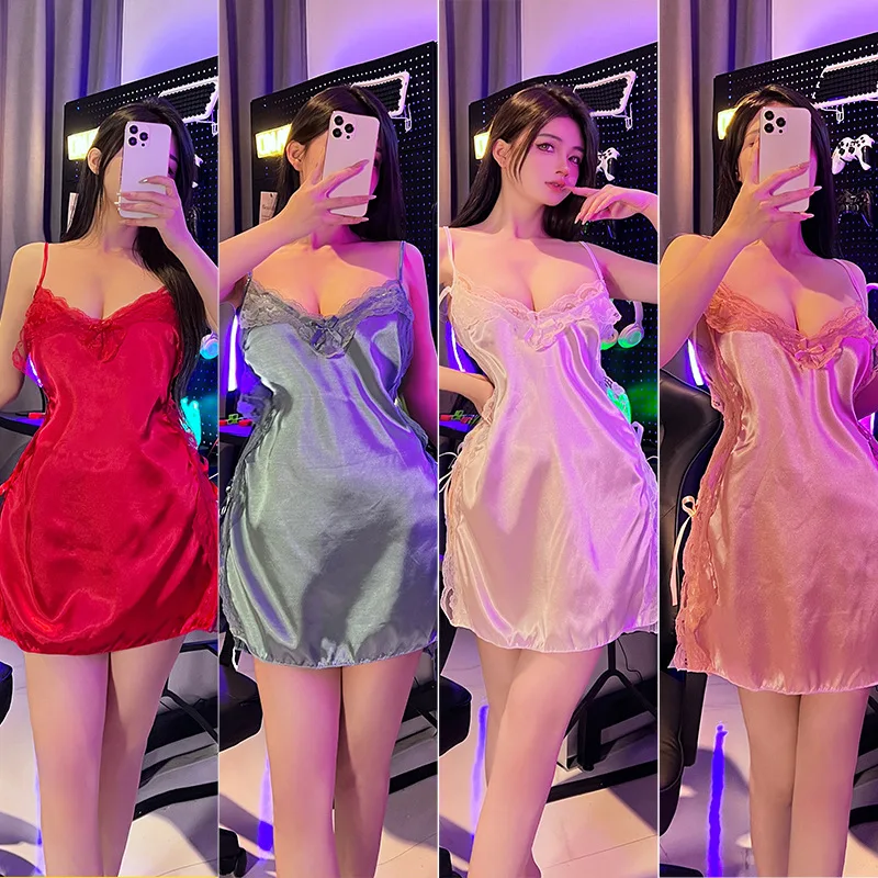 Ye Ting Xiang Sexy lingerie new arrival shoulder strap slit nightdress backless temptation home clothes