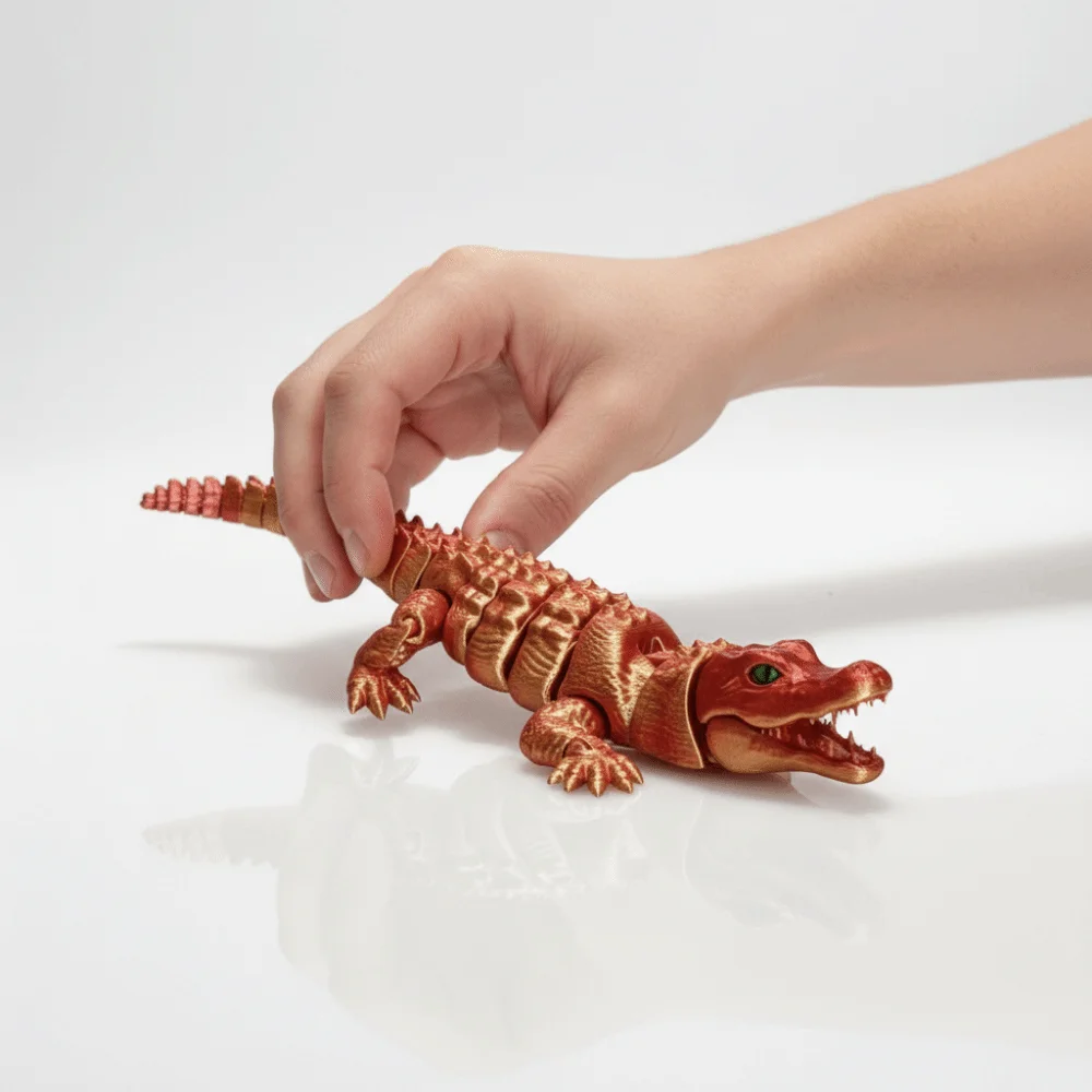 Creative 3D Printed Simulation Crocodile Model Moveable Lifelike Simulation Crocodile Rotatable Flexible