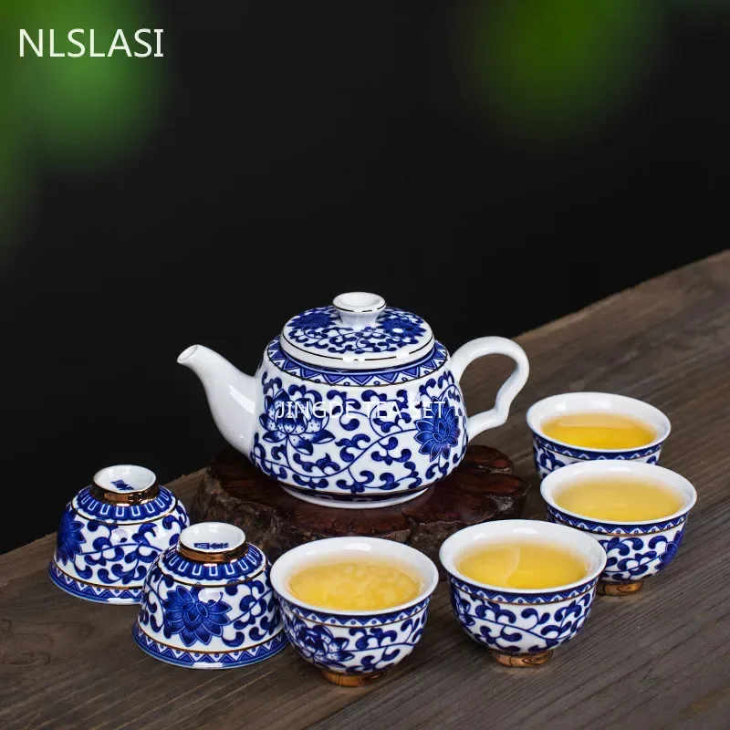 Chinese Blue and White Porcelain Tea Sets Exquisite Ceramic Teapot Handmade Kettle Teacups Home Teaware Tea Ceremony Supplies