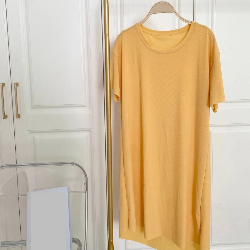 Women Short Sleeve Oversize T-Shirt Dress Solid Color A-Line Lounge Sleepshirt