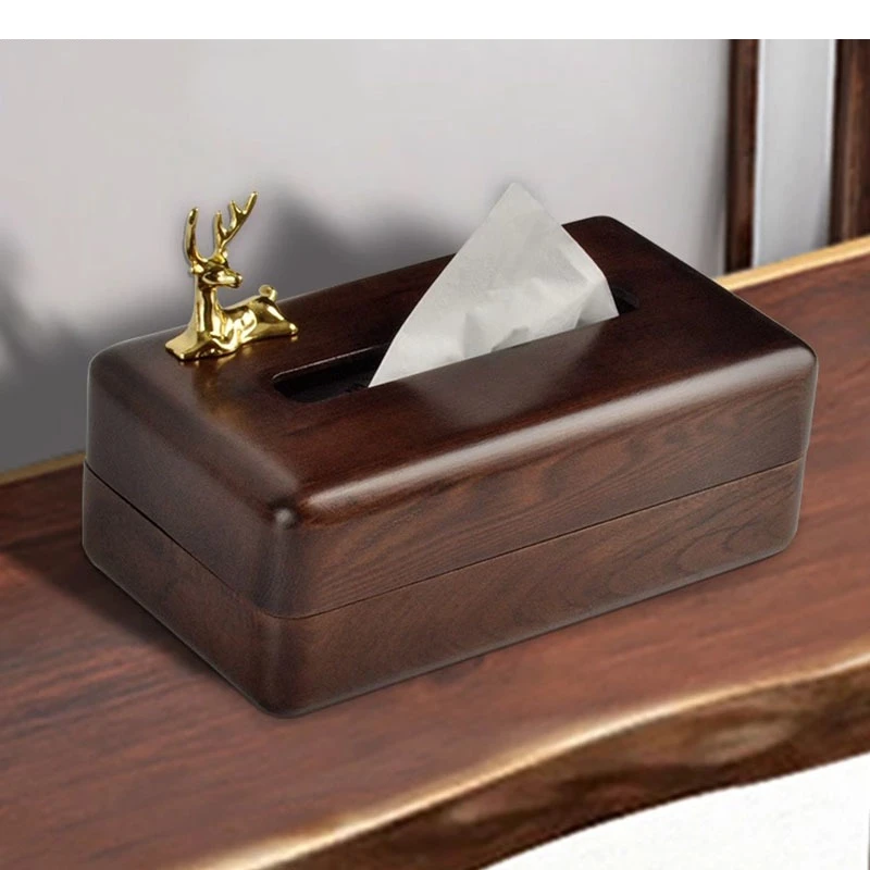 

Deer Decoration Solid Wood Tissue Box Tea Table Detachable Napkin Household Storage Container