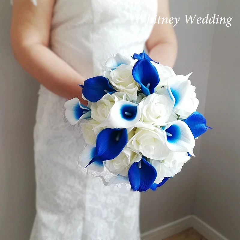 Wedding Bouquet Collection WB226 Royal Gradient Blue Silk Fabric Rose Amos De Quinceañera Bridesmaid Bouquets for Wedding