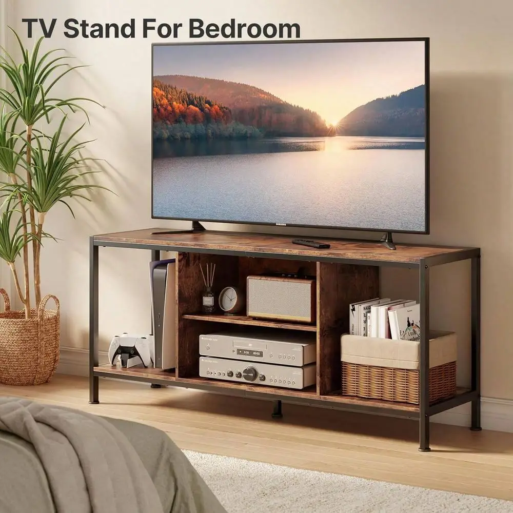 

Stand For TV To 65 Inch, TV Cabinet With Open Shelves Storage, 3Tier Gaming Entertainment Center For Game, Wooden TV Console