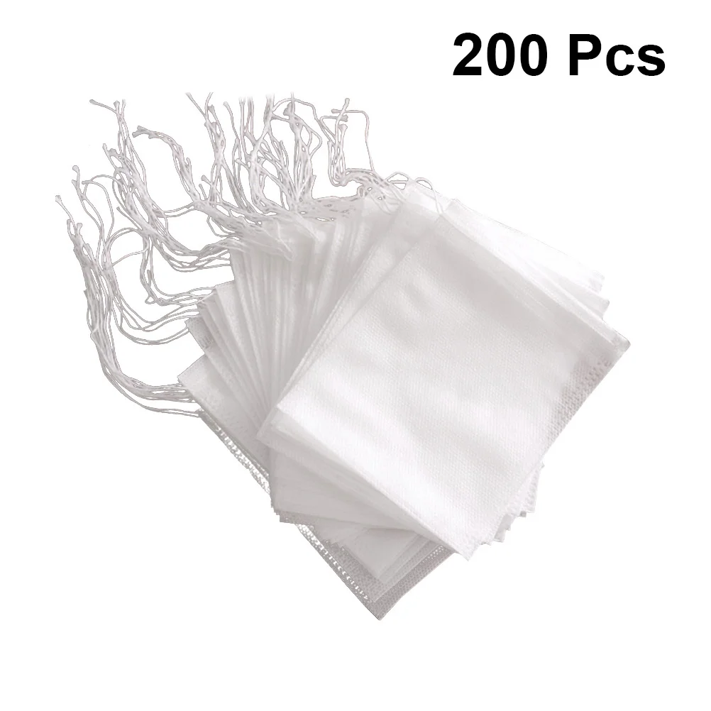 200 Pcs Drawstring Tea Bags for Loose Leaf Filter Round Strainer Infuser Non-woven Infusers Empty