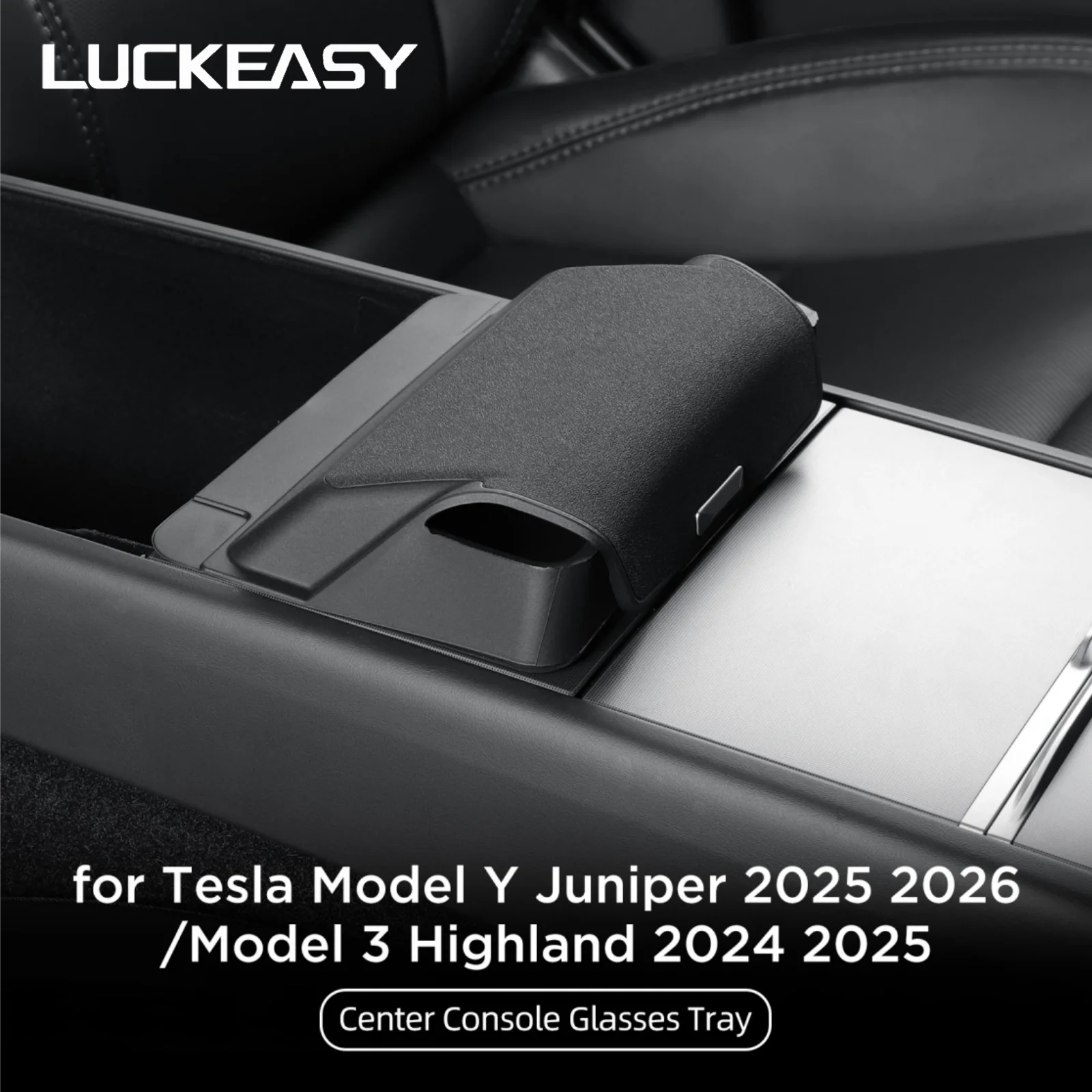 LUCKEASY für 2025 2026 Tesla Model Y Launch Juniper/Modell 3 2025 Auto-Brillentablett Mittelkonsole Armlehne Aufbewahrungsbox Organizer