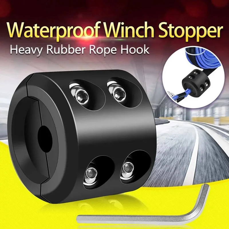 Auto Modified Winch Stopper Stop Heavy Duty Cable Line Waterproof Rope Hook For Off-Road Vehicles Rubber + Metal