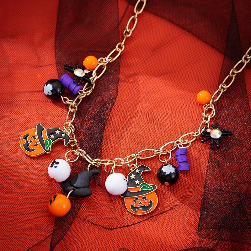 

Halloween Element Pumpkin Ghost Pendant Necklace for Women Punk Novelty Funny Costume Necklace Jewelry Cosplay Accessories