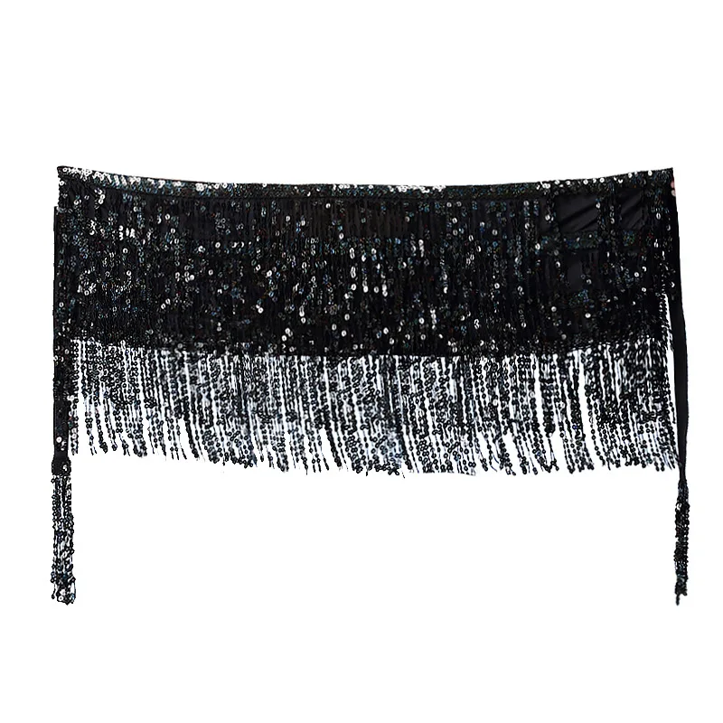 

Женский костюм для танца живота, трехслойный мини-шарф с блестками и бахромой, цветная одежда для выступлений