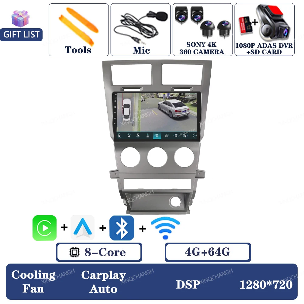 Android 15 Autoradio Voor Dodge Avenger JS 2007-2010 Carplay Auto 2DIN GPS 4G LTE 5G WIFI navigatie Qualcomm Head Unit QLED BT