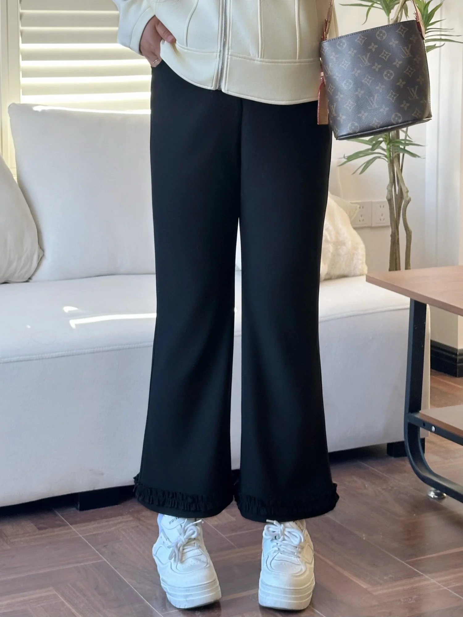 

plus Size Women's Casual Pants High Waist Wide Leg Spring Fashion Slimming Loose Fit Nine-Tenths Micro Flared Trousers