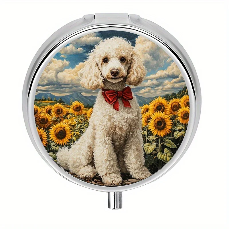 1 pill box with 3 compartments, cute Poodle sunflower-themed mini pill box, medicine storage box, perfect for travel and storing vitamins