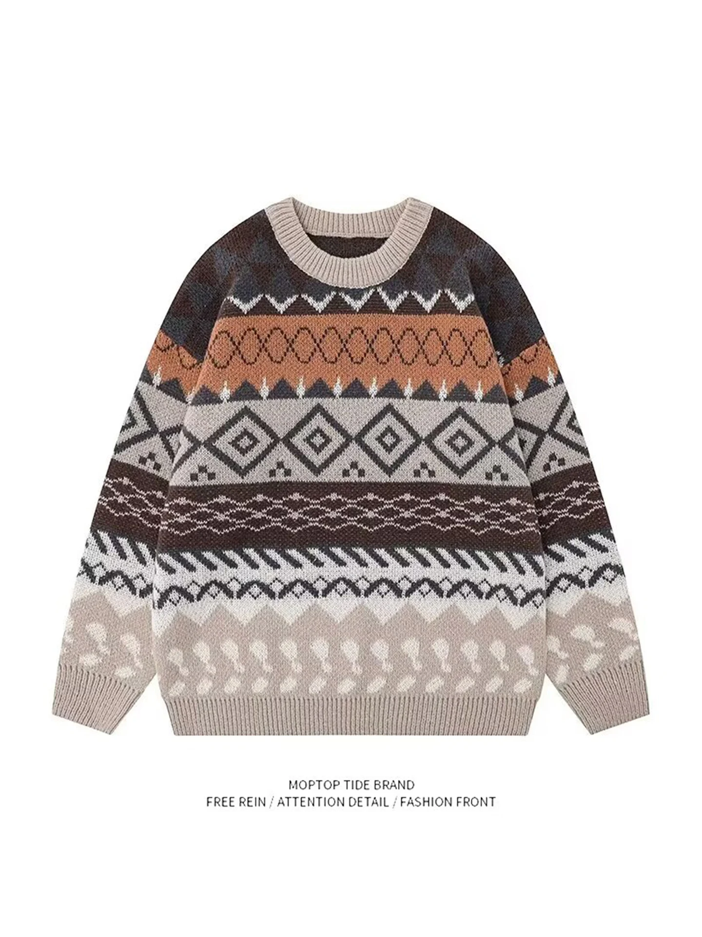 

Ретро-вязаный свитер унисекс с круглым вырезом, осенне-зимний, свободного кроя, с цветочной вышивкой, повседневный, в стиле lazy style