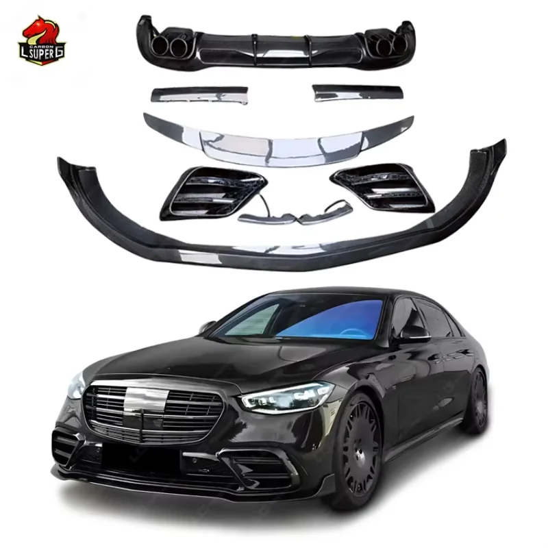 B Style Carbon Fiber BodyKit For Mercedes Benz W223 Sport Mt Upgrade Front Lip Diffuser Exhaust Tips Spoiler Splitter Carbon Kit