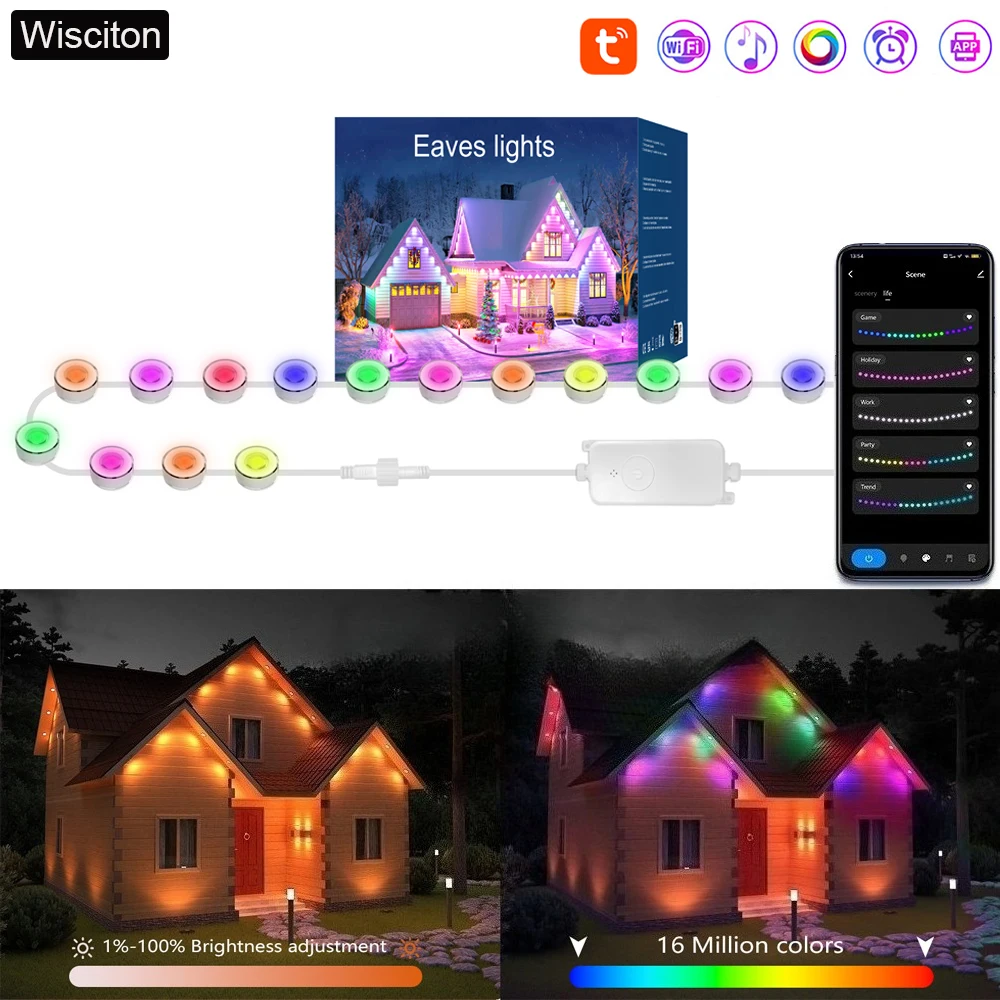 For Wall/House Decoration RGB Light String IP65 Waterproof LED Ambient Light Sound Rhythm Light Timed Dimming Night Light APP