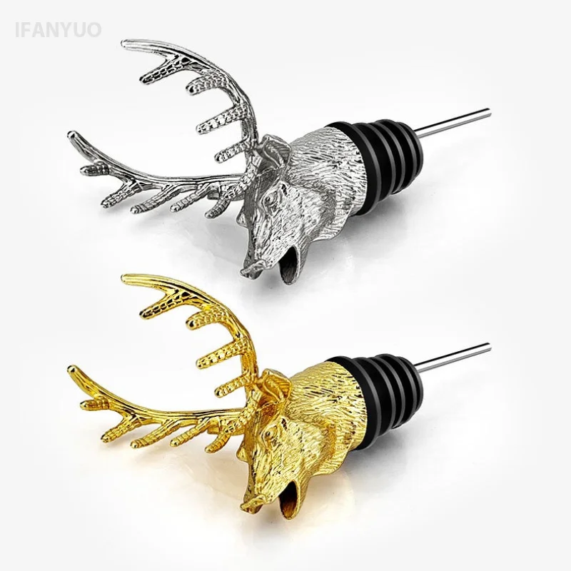 Zinc Alloy Deer Head Wine Pourer Bottle Spout Stopper 3D Stag Design Anti Spill Bar Tool for Whiskey Liquor Gift Party Decor view 6