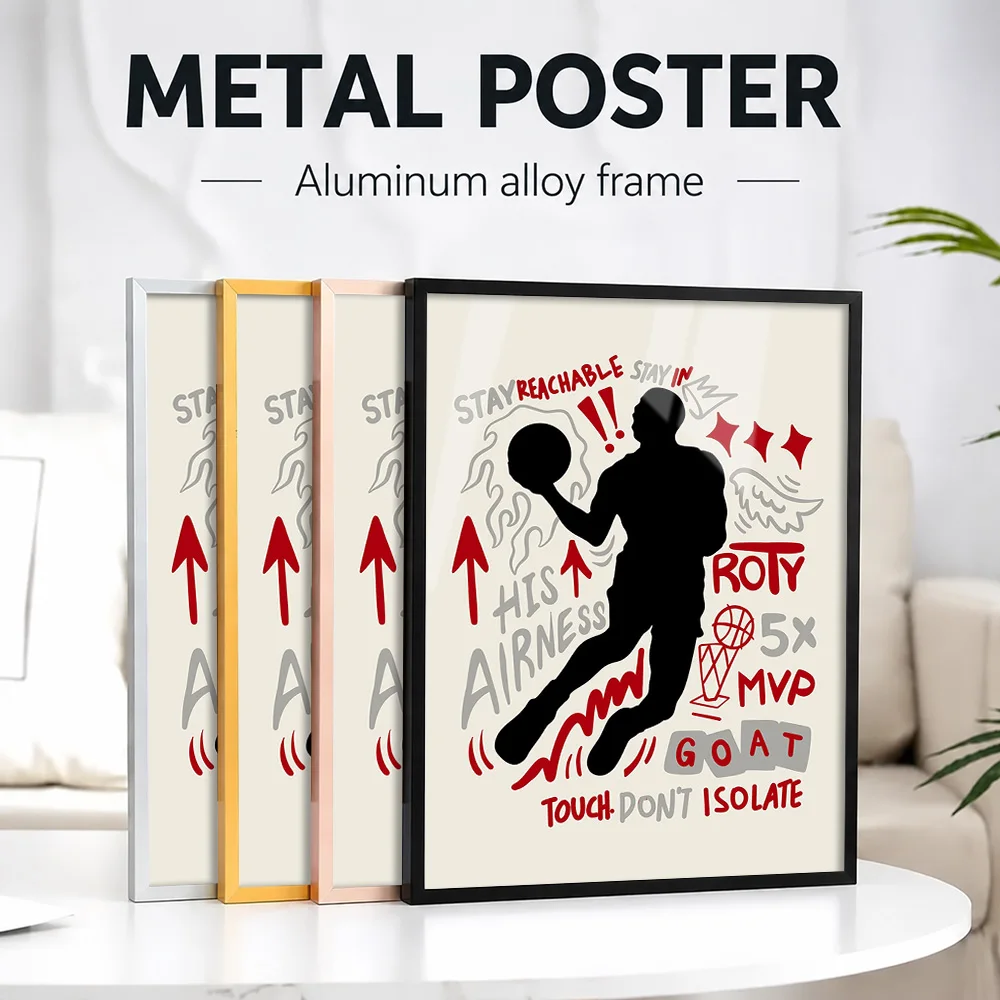 Basketball Rookie MVP Graphic Metal Poster With Aluminum Alloy Frame Personalized Photo High Impact Style Wall Art For Bedroom