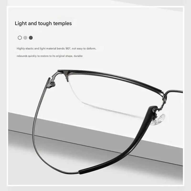 エンティティビジネスハーフリムスタイル金属合金男性眼鏡処方眼鏡ブランドデザイナー光学眼鏡