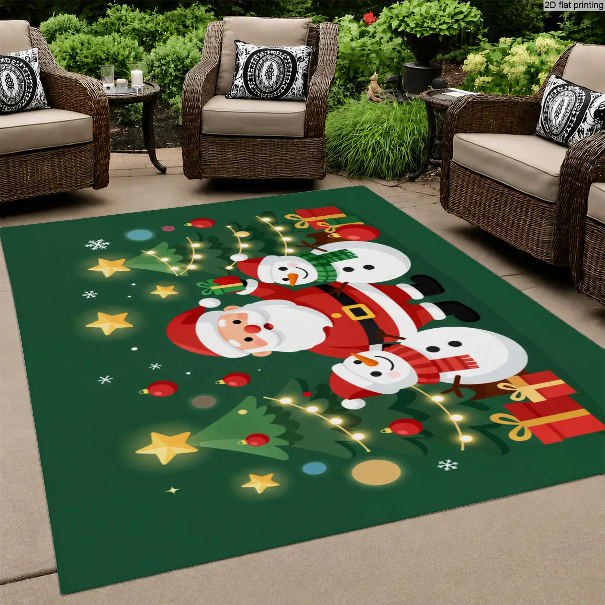 1pc Large Area Rug, Santa, Snow, Trees, Stars & Gift Boxes Pattern, Festive Floor Decor for Living Room, Bedroom, Indoor