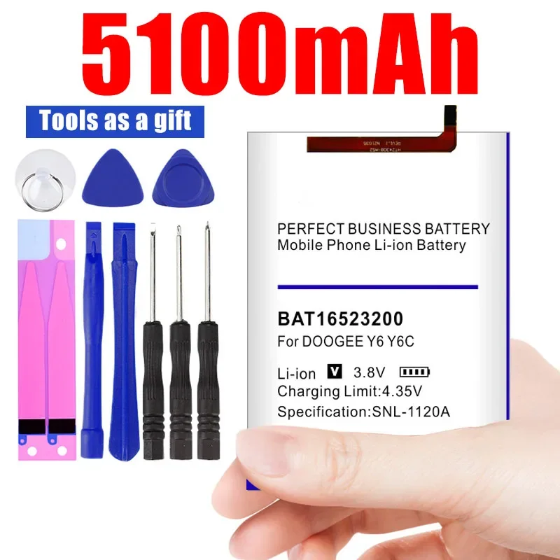 Bat16523200 Mtk6750 Replacement 5100mah Parts Battery for Doogee Y6 c Piano Smart Phone