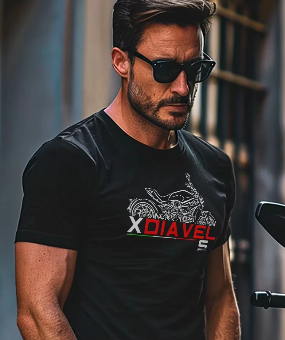 

Футболка с круглым вырезом и принтом, подходящая для мужчин и женщин — XDiavel S 2016-2023 — мотоциклетная футболка