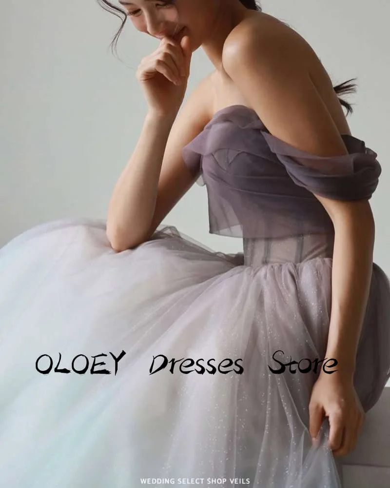 OLOEY Contrast Color Glitter Evening Dresses Korea Photo shoot Wedding Boning Formal Party Gowns Customized Bride Corset Back