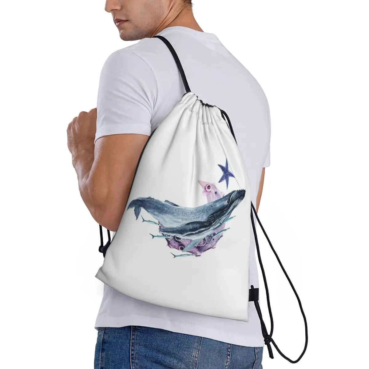 

Orca Whale And Dolphin Marine Life Backpacks Portable Drawstring Bags Sports Bag Book Bags for Man Woman Students