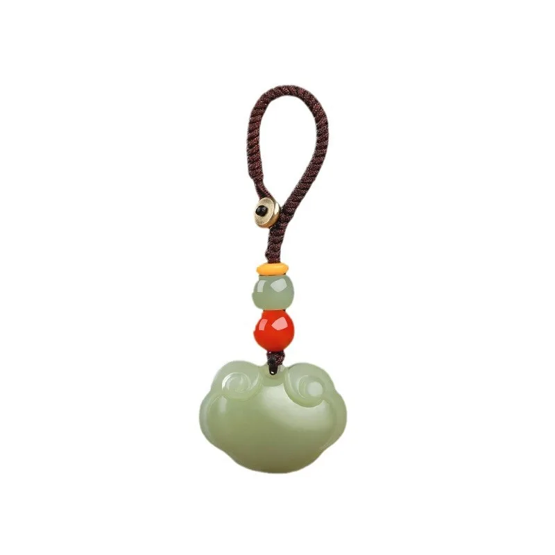 2026 Year of the Dragon Natural Hetian Jade Peace Lock Pendant Keychain Phone Bag Charm for Men and Women Gifts