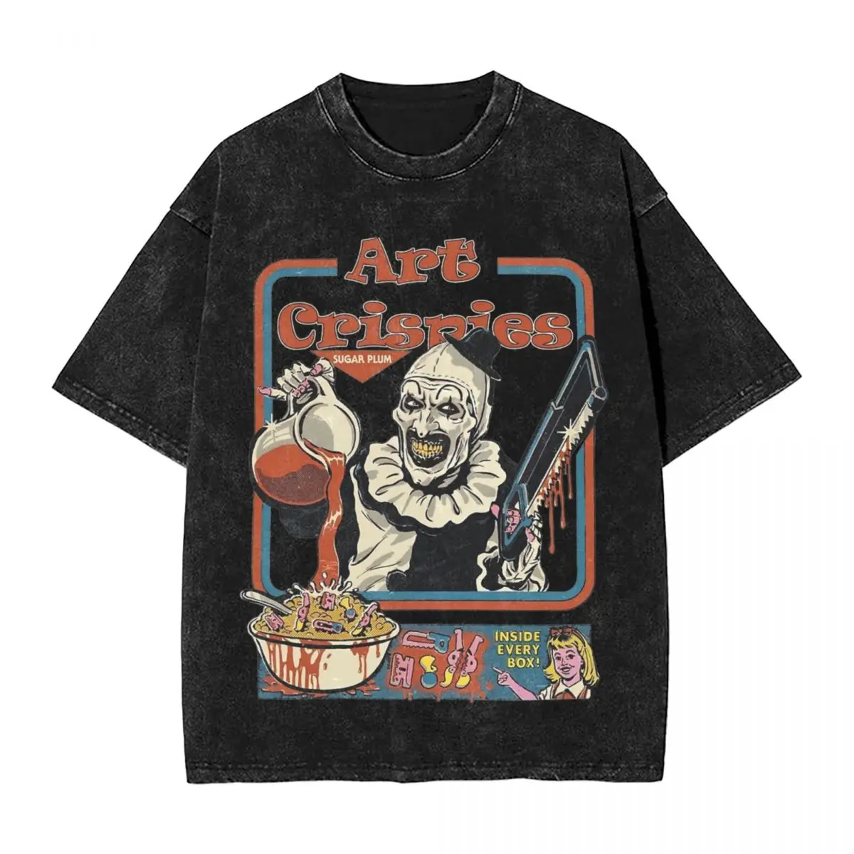 Art Crispies Terrifier Clown T Shirts Hip Hop Washed Cotton Street T-Shirts Fashion for Men Women Streetwear Summer Tops Tees