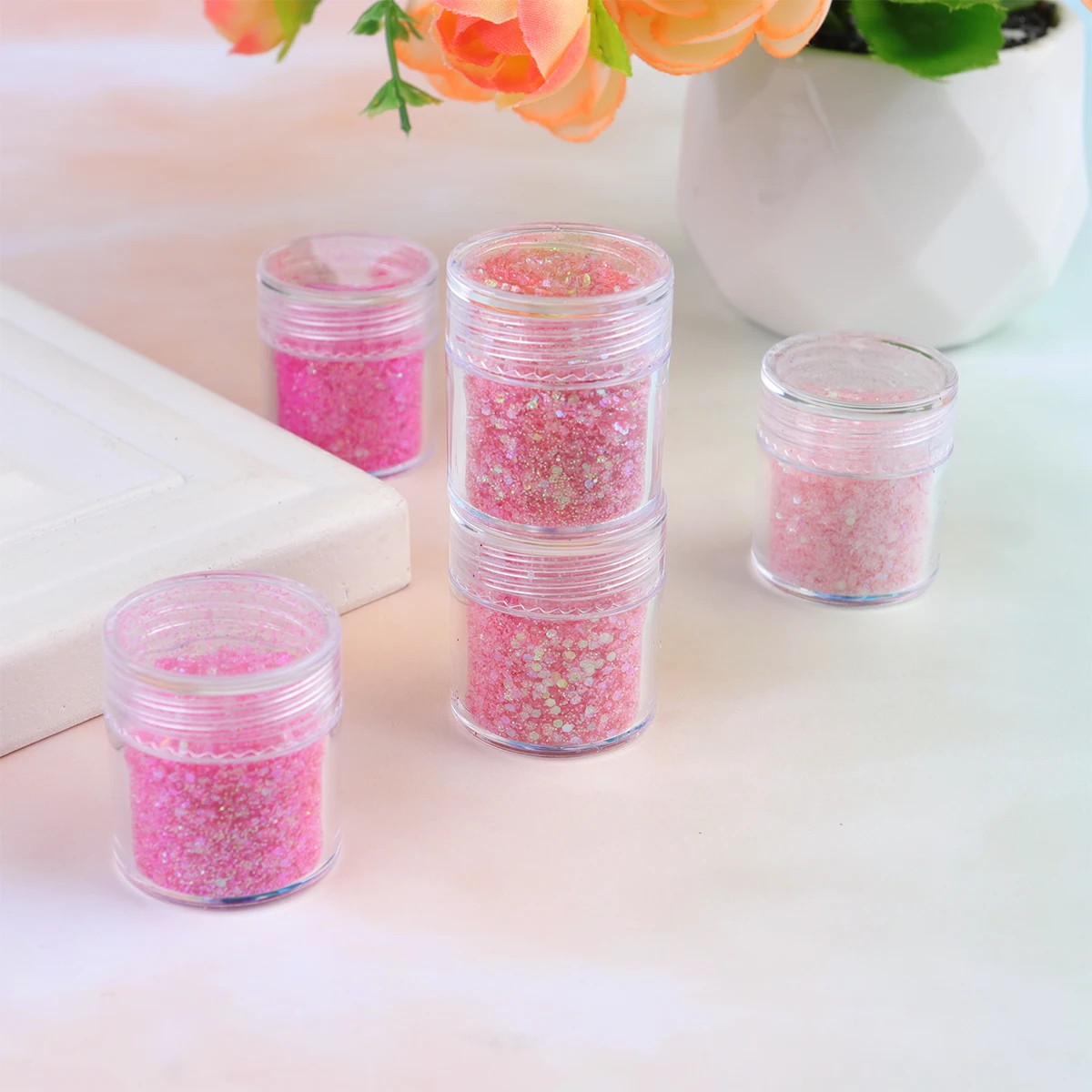 5 Stuks Pailletten Nagel Dompelpoeder Kit 1Mm 2Mm 3Mm Fijne Gemengde Deeltjes Glinsterende Poeder Voor natuurlijke Langdurige Nagels Gemakkelijk