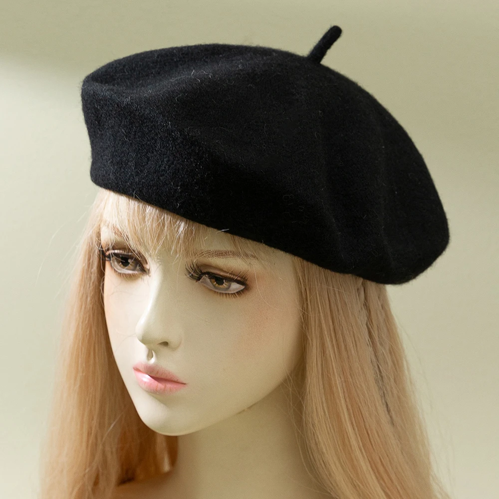 Beret Women\'s Fashion Retro Casual Wool Beret Artist Hat Wool Versatile Knitted Round Top Bud Hat Warm Hat