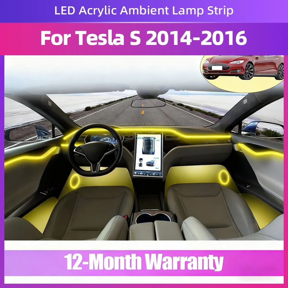 For Tesla Model S 2014-2016 Interior Environmental Light LED Strip Acrylic Style All Colors Adjustable with Multiple Modes