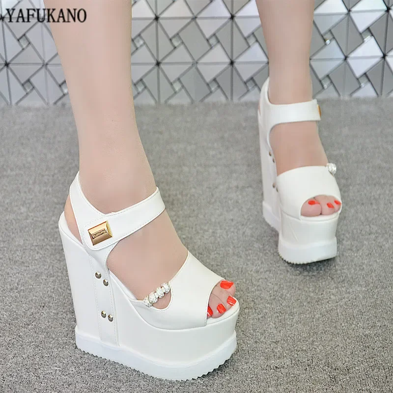 15cm Thick Bottom Wedges Women\'s Sandals 2024 Sexy Summer Woman Shoes Fashion Rome Fish Mouth Increase Within Sandals Pumps