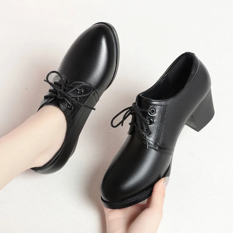 Damen Oxford Schuhe Schwarz Britischer Stil Blockabsatz Pumps für Büro Arbeit Elegant Geschnürt Kunstleder Spitz Zulaufend Formelle Halbschuhe Damenschuhe High Heels Business Mode Frühjahr Sommer – Detail 2