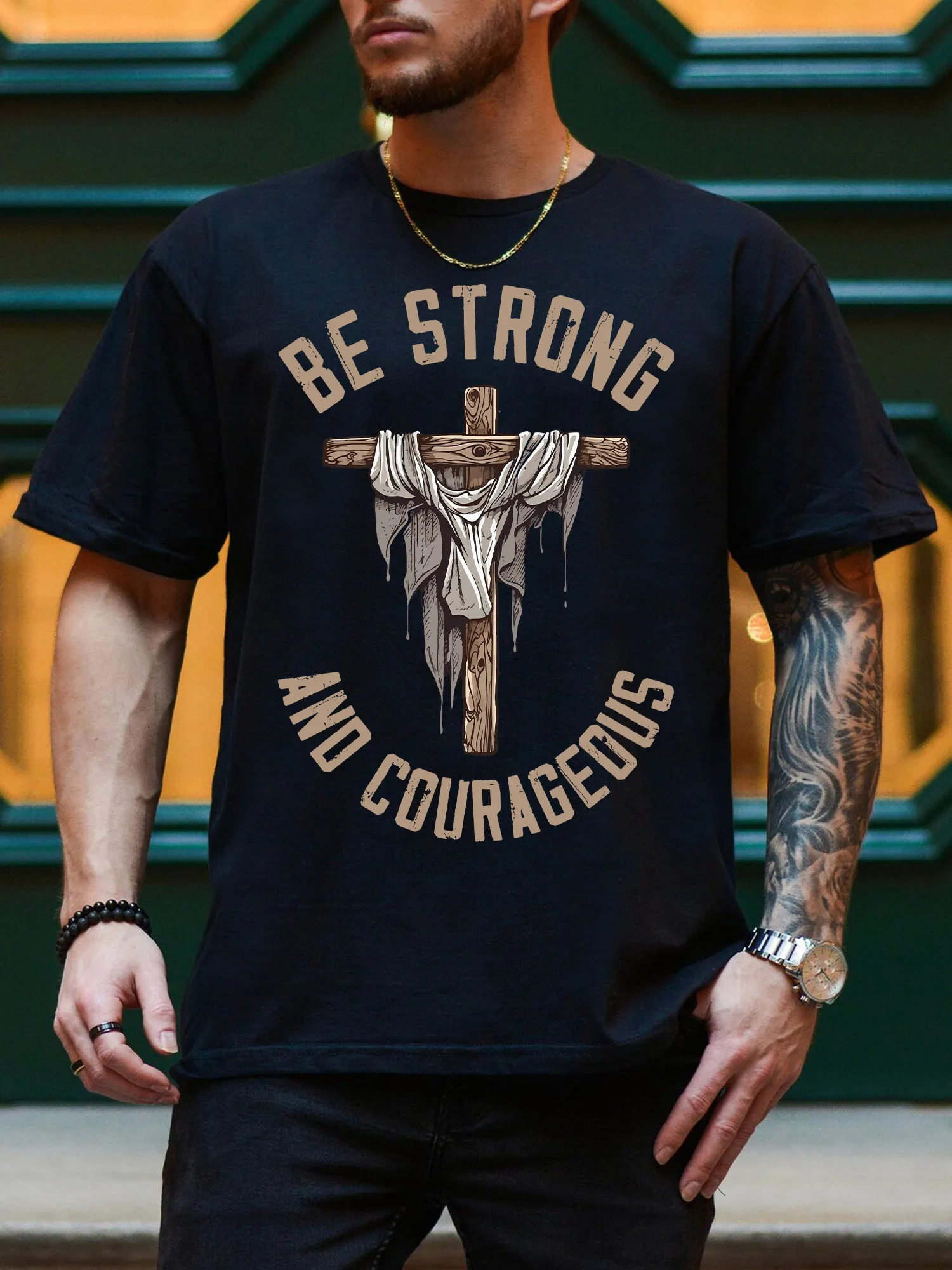 

Мужская повседневная футболка с рисунком Be Strong And Courageous — мужские футболки из 100% хлопка, повседневная черная футболка