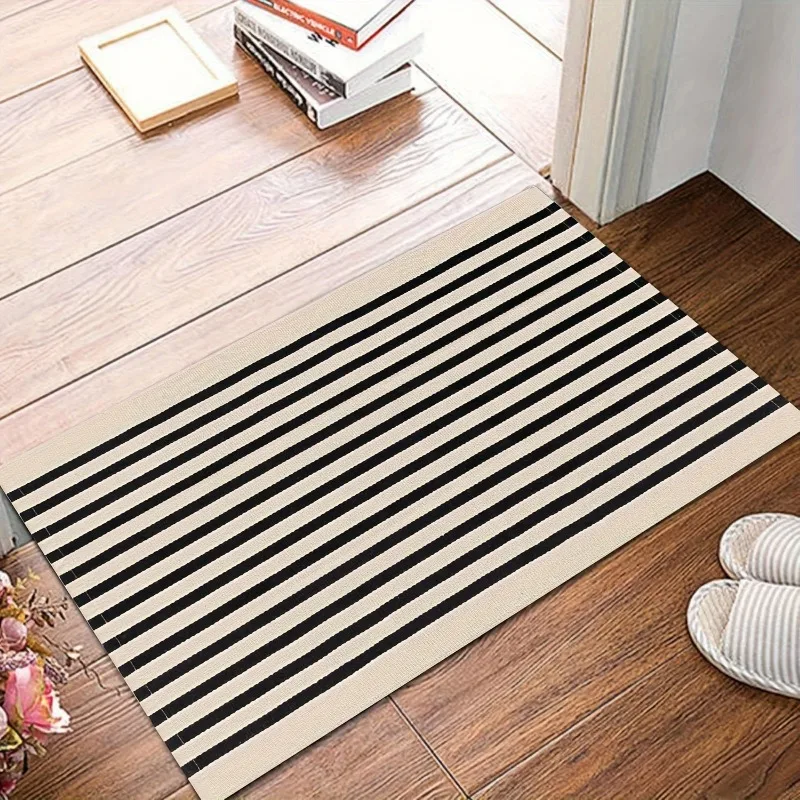 Machine Washable Striped Door Mat 1 Piece 100% Polyester Anti Slip Indoor and Outdoor Entrance Rug Living Room Felt Carpets