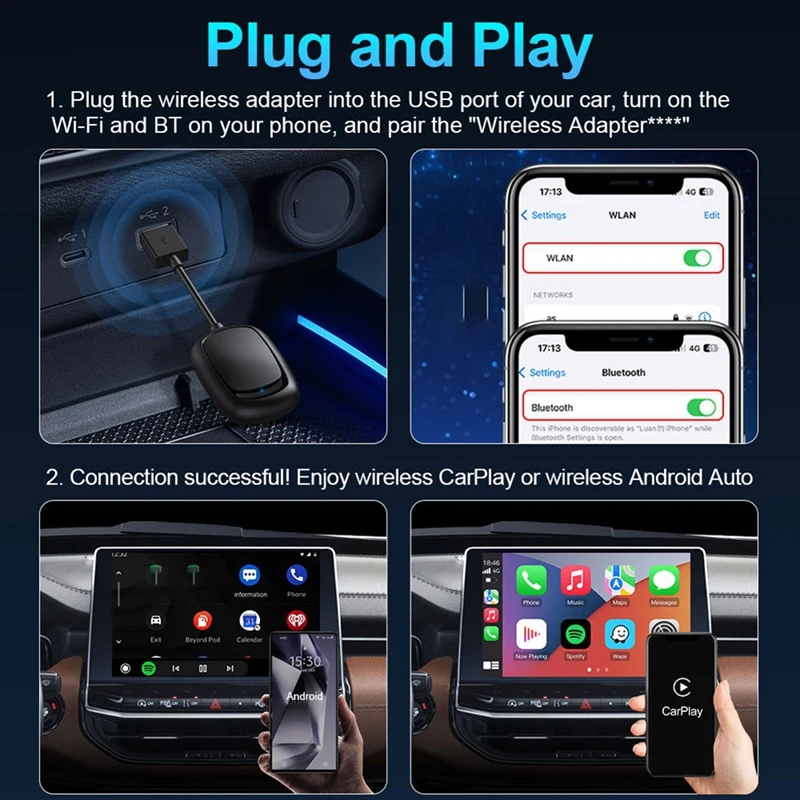 

Беспроводной адаптер CarPlay Android Auto для Carplay AI Box Plug & Play WiFi USB Type C Подключение Автомобильные аксессуары-A22U