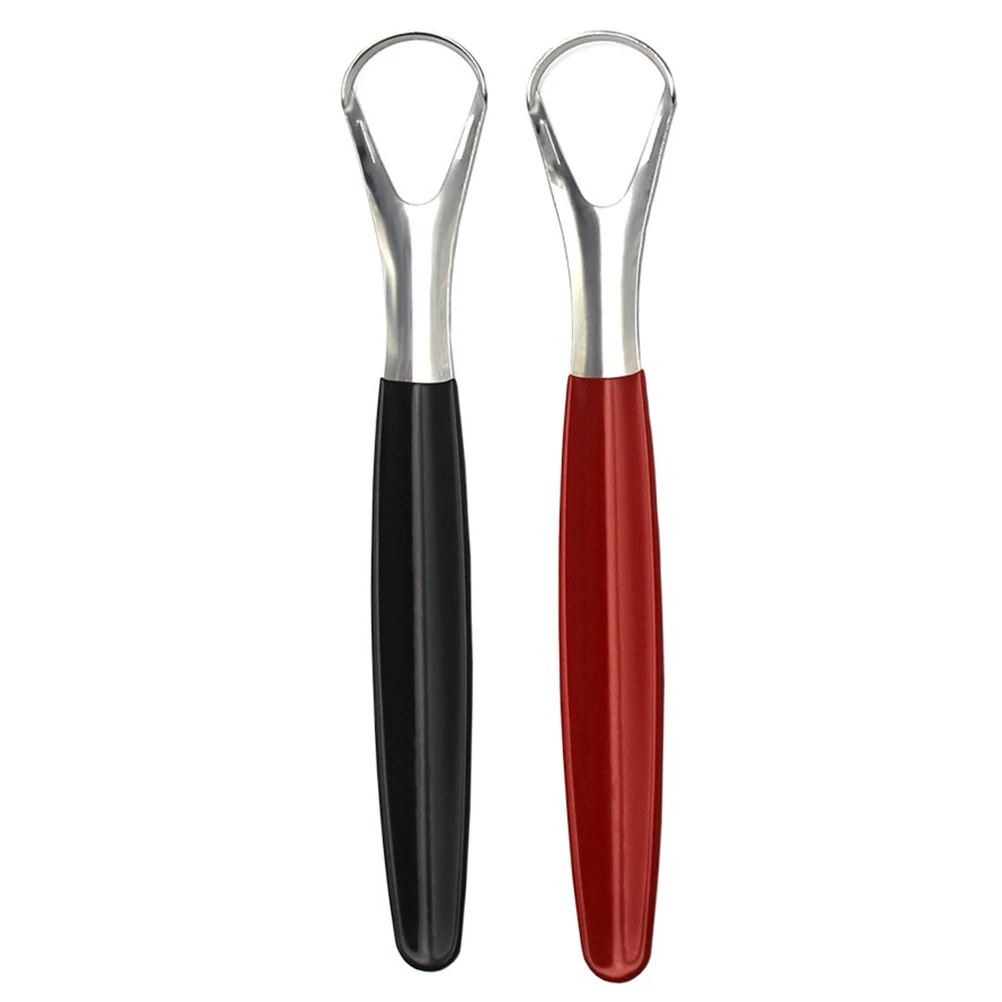 2 قطعة كاشطات اللسان من الفولاذ المقاوم للصدأ قابلة لإعادة الاستخدام أدوات تنظيف العناية بالفم مقبض مانع للانزلاق إزالة البلاك الفعال منظف اللسان