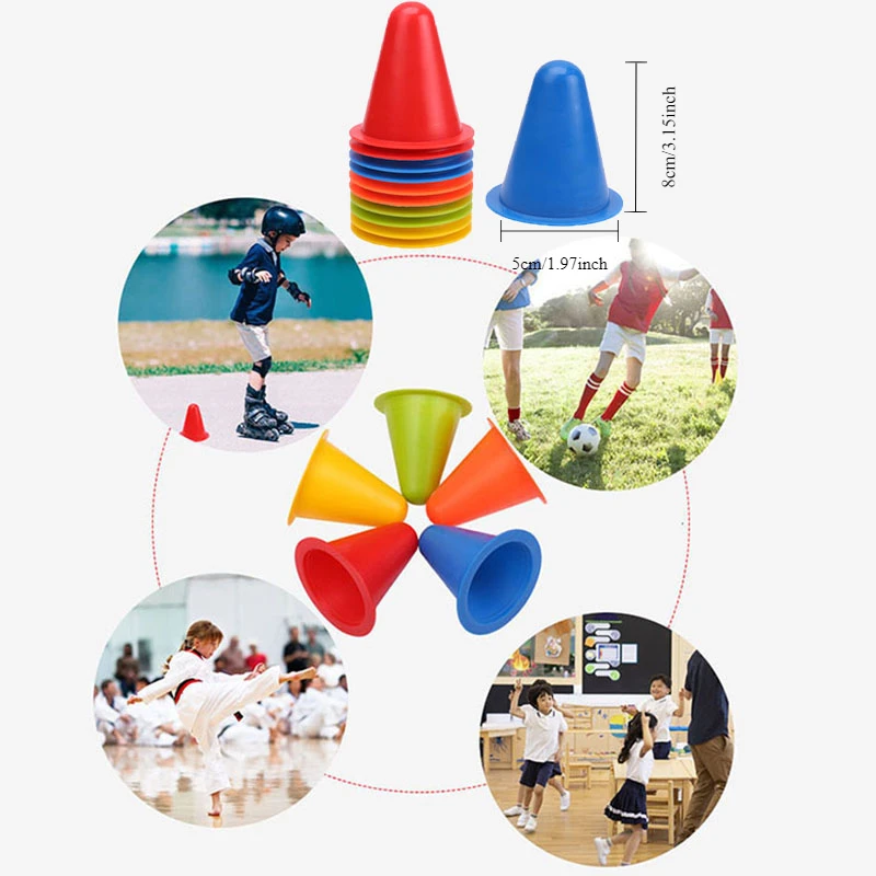 

10Pc Skate Marker Cones Roller Skating Pile Skateboard Soccer Training Marker Football Sign Bucket Road Cone Obstacles Roadblock