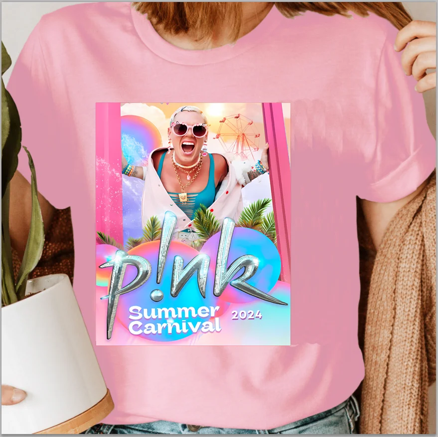 100% Cotton P!nk Singer Summer Carnival 2024 Festival Uni T Shirt Men Women Pink Tshirt  Oversized T-shirt Fashion Woman  Tops