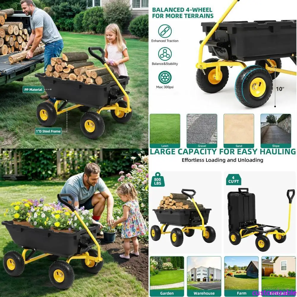 

Сверхмощная садовая тележка с быстросъемным механизмом и 4 пневматическими шинами для работы в дворах